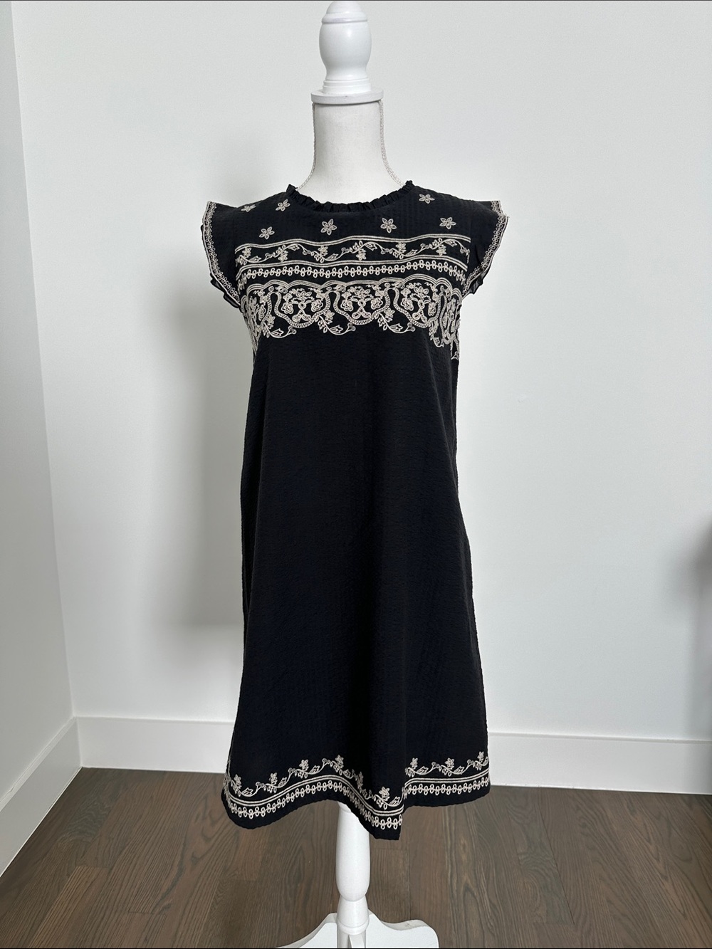 THML Black Mini Dress with Cream Embroidery